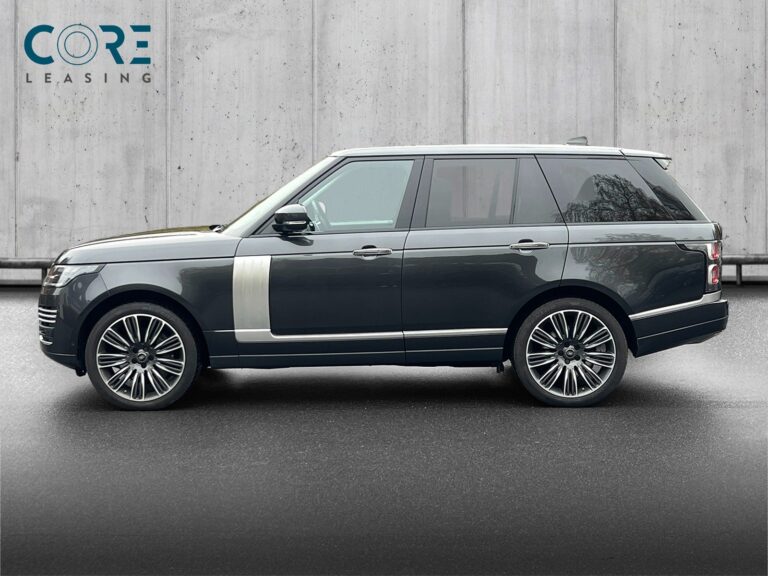 Gråmetal Land Rover Range Rover P525 Autobiography aut. fra 2019 parkeret foran en betonmur. CORE Leasing A/S er eksperter i Land Rover leasing.