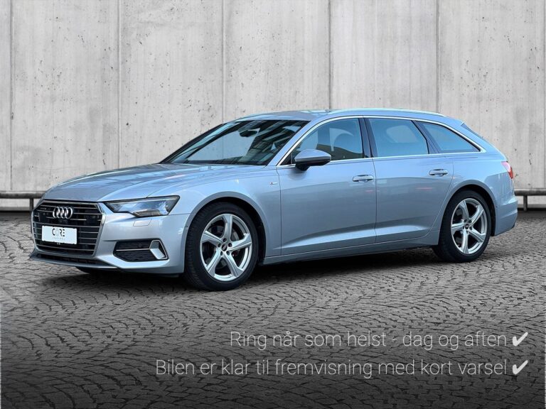 Sølvmetal Audi A6 TFSi Avant quattro S-tr. fra 2021 parkeret foran en betonmur. CORE Leasing A/S er eksperter i Audi leasing.